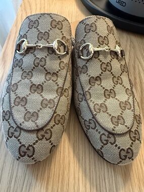 GUCCI PRINCETOWN GG CANVAS BIT LOAFER MULES